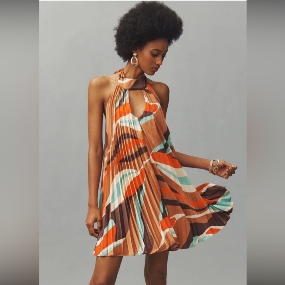 Hutch Halter Pleated Swing Mini Dress NWT | Size XXS | Vibrant Print